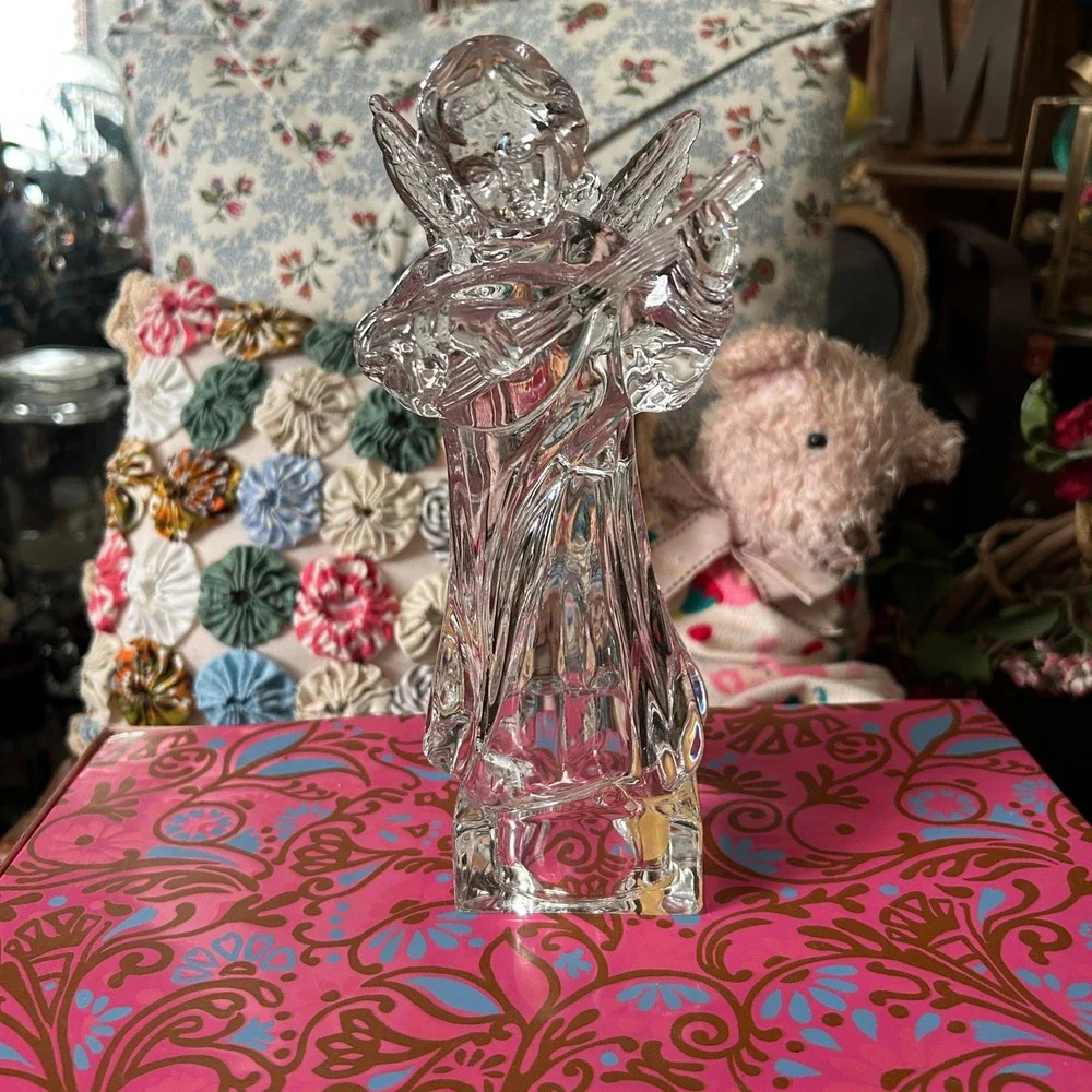 Mikasa Herald Collection Angel Mandolin Crystal Figurine Germany Clear Excellent